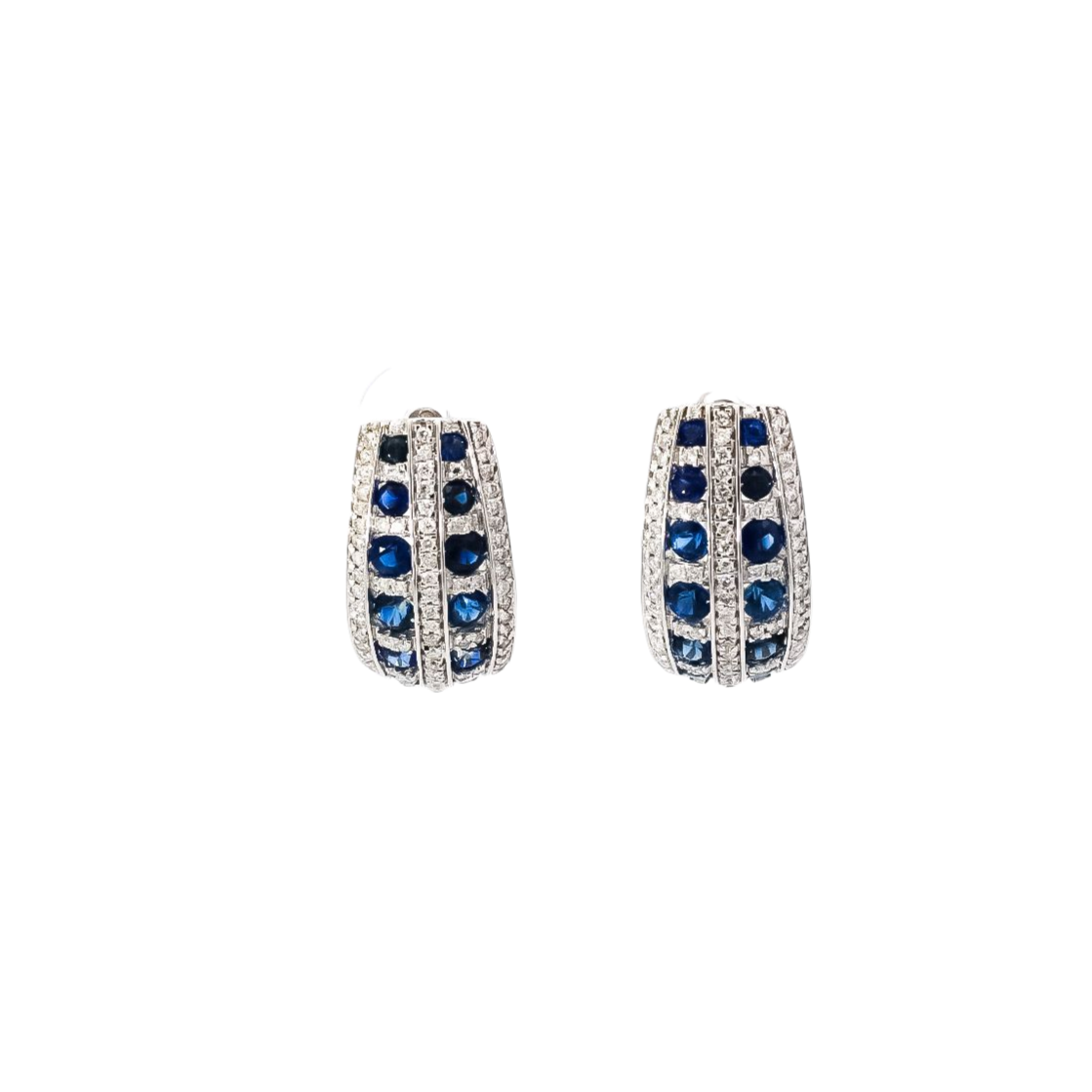 Aretes oro blanco 18kt con diamantes y zafiros