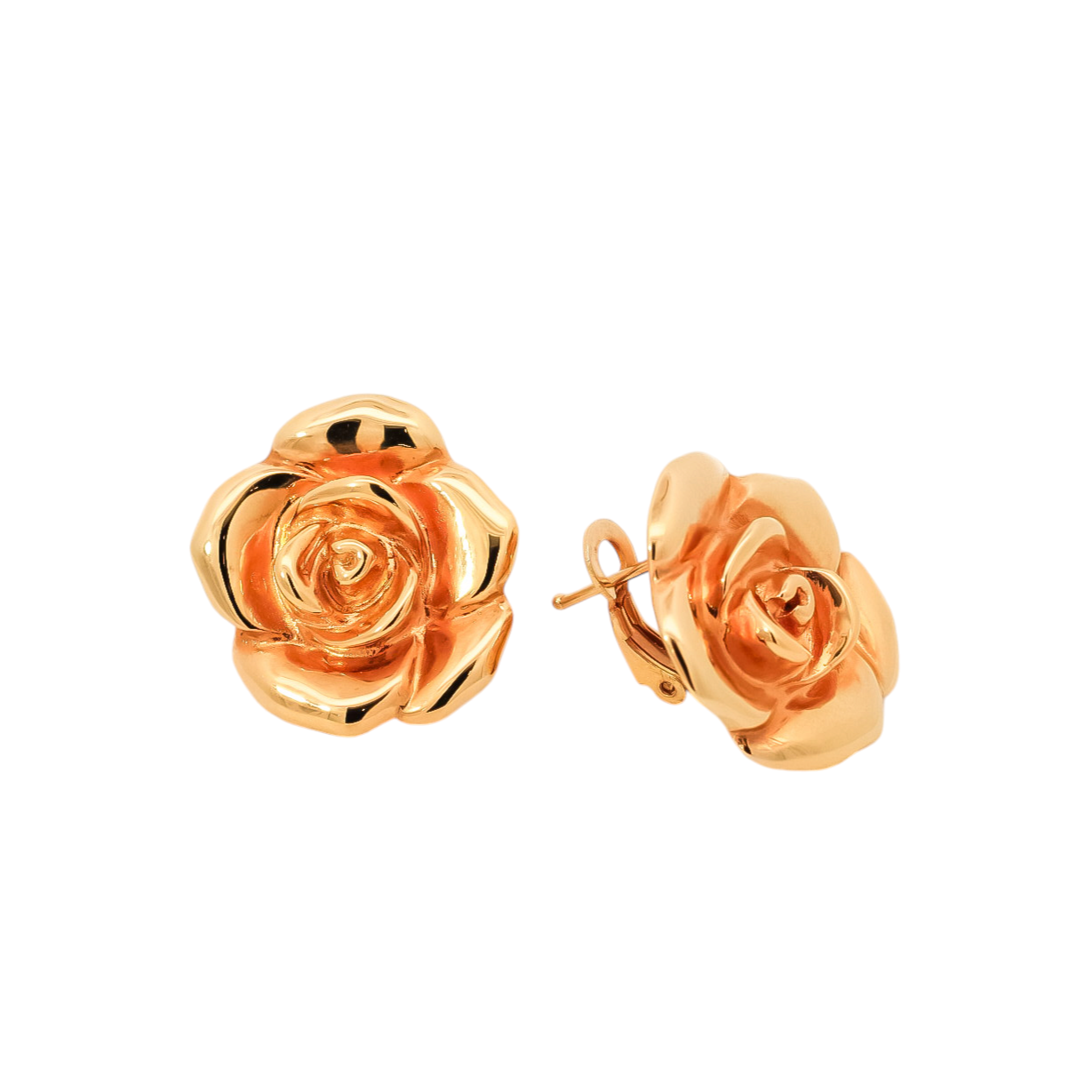 Aretes oro amarillo 18kt diseño de flores  con cierre omega