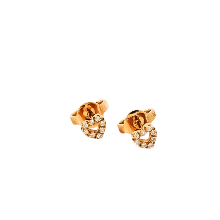 Aretes oro amarillo 18kt con diseño de corazones  en diamantes